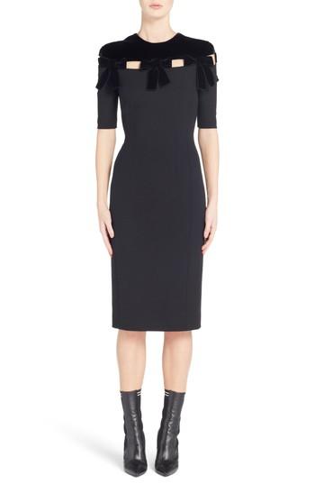 Women's Fendi Velvet Bow Detail Stretch Dress Us / 40 It - Black