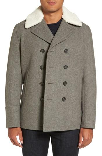 Men's Michael Kors Peacoat With Faux Shearling Collar, Size - Grey