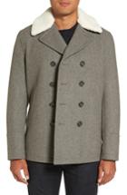 Men's Michael Kors Peacoat With Faux Shearling Collar, Size - Grey