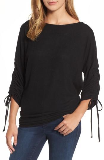 Women's Gibson Tie Sleeve Fleece Top - Black