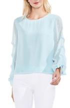 Women's Vince Camuto Tiered Sleeve Metallic Clip Dot Blouse, Size - Blue