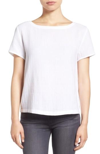 Petite Women's Eileen Fisher Organic Cotton Bateau Neck Top P - White