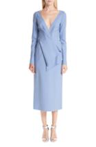 Women's Oscar De La Renta Peplum Detail Stretch Wool Midi Dress - Blue
