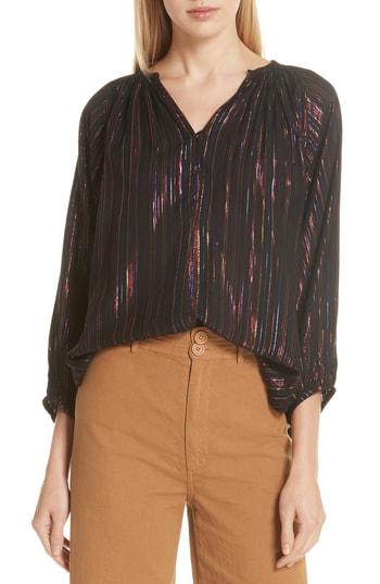 Women's Apiece Apart Isla Metallic Rainbow Stripe Blouse - Brown