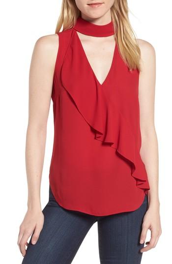 Women's Trouve Ruffle Choker Tank, Size - Red