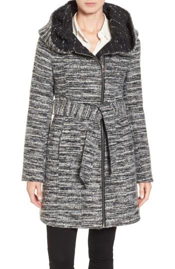 Women's Catherine Catherine Malandrino Hooded Tweed Coat - Black