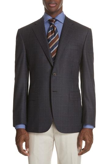 Men's Canali Classic Fit Plaid Wool Sport Coat Us / 54 Eu R - Brown