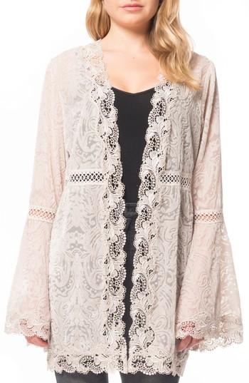 Women's Willow & Clay Velvet & Lace Kimono Cardigan - Ivory