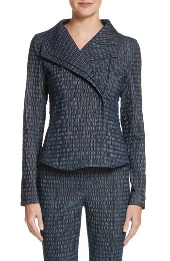 Women's Akris Punto Cloquer Jersey Biker Jacket - Blue