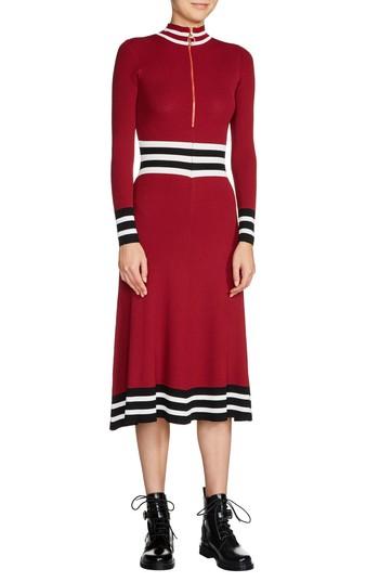 Women's Maje Zip Neck Midi Sweater Dress - Burgundy
