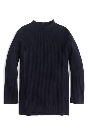 Women's J.crew New England Mock Neck Wool Tunic Sweater - Blue