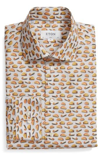 Men's Eton Slim Fit Taco Print Dress Shirt .5 - White