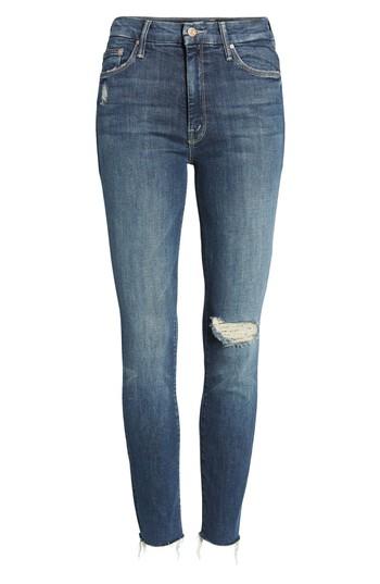 Women's Mother The Looker High Waist Frayed Ankle Skinny Jeans - Blue