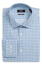 Men's Boss Marley Check Trim Fit Dress Shirt R - Blue