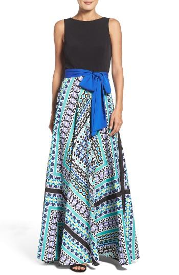 Women's Eliza J Scarf Print Jersey & Crepe De Chine Dress