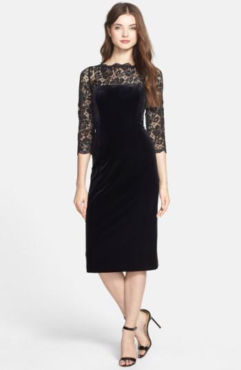 Women's Eliza J Lace & Velvet Sheath Dress - Black