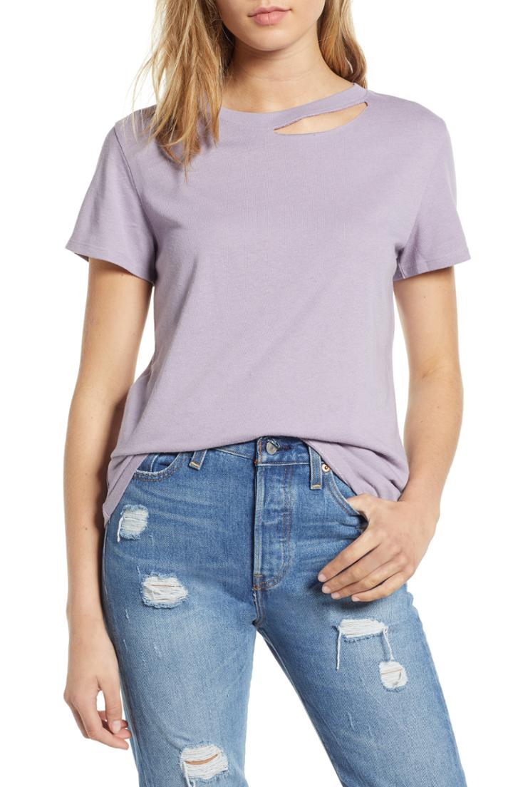 Women's Sub Urban Riot Poppy Cutout Neck Tee - Purple