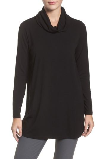 Women's Eileen Fisher Drape Neck Jersey Top, Size - Black