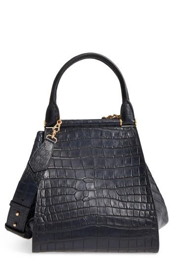 Max Mara Large Anita Croc Embossed Leather Satchel - Blue