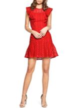 Women's Bardot Kira Crochet Ruffle Dress - Red