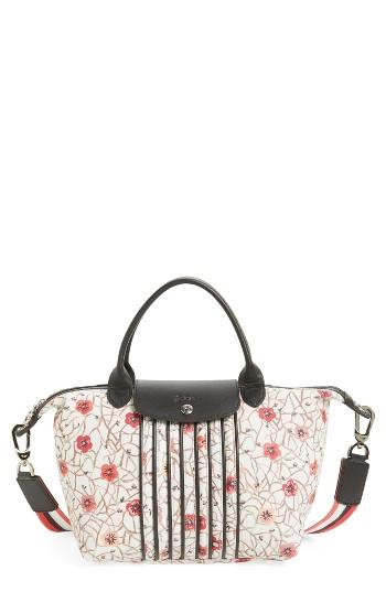 Longchamp Small Le Pliage Cuir - Fleuri Lambskin Tote -