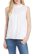 Women's Caslon Embroidered High Neck Tank - White