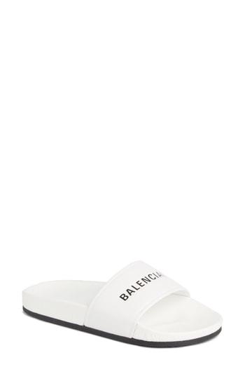 Women's Balenciaga Logo Slide Sandal Us / 37eu - White