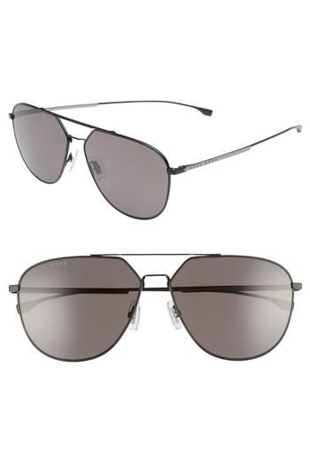 Men's Boss 63mm Polarized Aviator Sunglasses - Matte Black