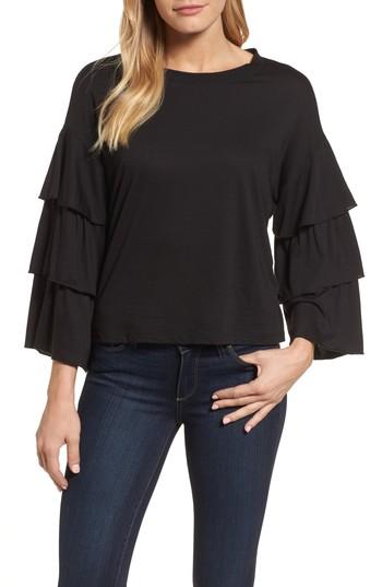 Women's Halogen Tiered Long Sleeve Top, Size - Black