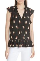 Women's Kate Spade New York Pineapple Print Ruffed Blouse, Size - Black