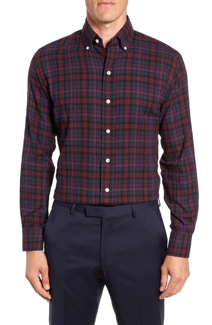 Men's Ledbury Torello Trim Fit Plaid Dress Shirt - Purple