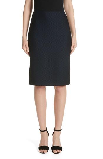 Women's Emporio Armani Diamond Knit Jacquard Pencil Skirt Us / 40 It - Blue