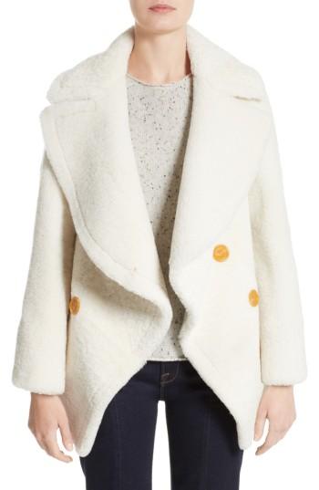 Women's Burberry Teddy Genuine Shearling Pea Coat - White