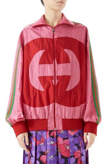 Women's Gucci Interlocking-g Technical Nylon Jacket, Size - Pink