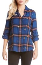 Women's Karen Kane Embroidered Roll Tab Shirt - Blue