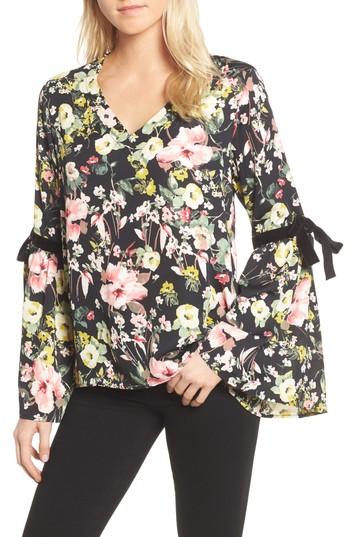 Women's Halogen Bell Sleeve Velvet Tie Top - Black