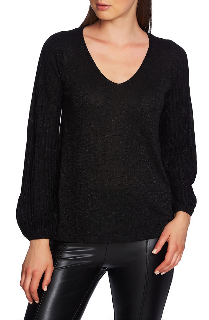 Women's 1.state Metallic V-neck Sweater, Size - Grey