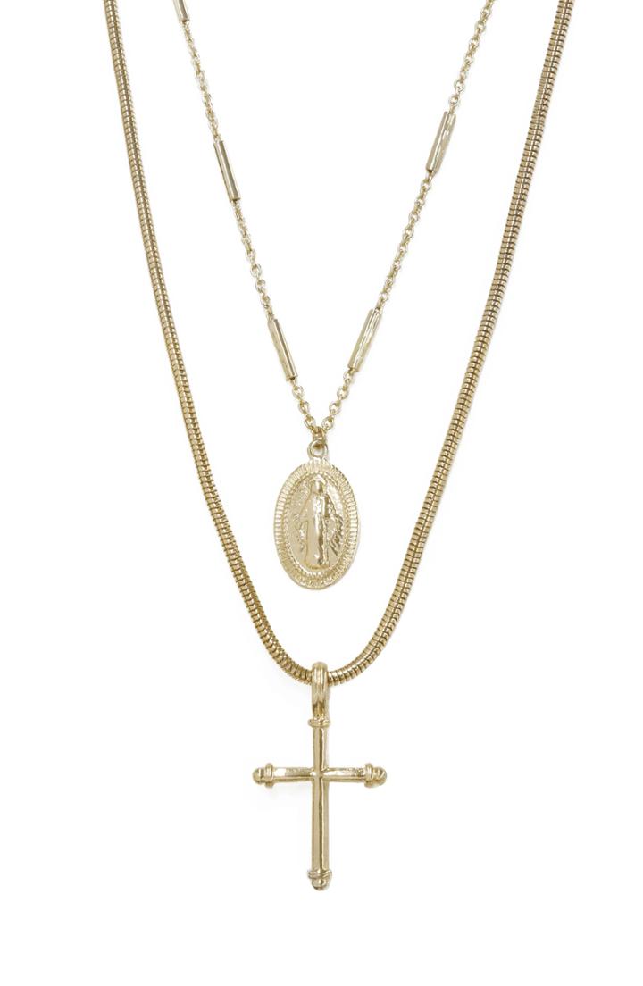 Women's Ettika Coin & Cross Set Of 2 Necklaces