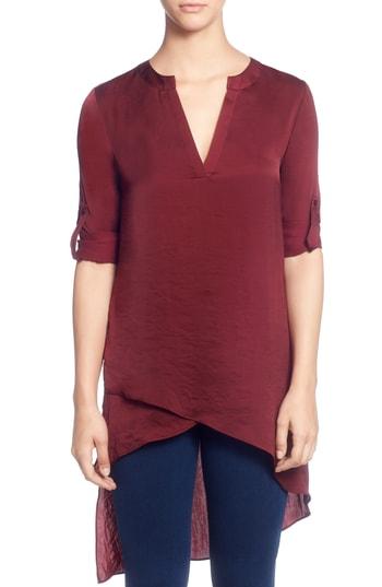 Women's Catherine Catherine Malandrino Roll Sleeve High/low Blosue - Pink