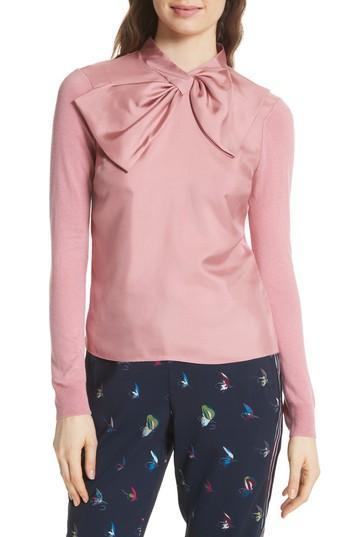Women's Ted Baker London Bow Woven Front Sweater - Pink