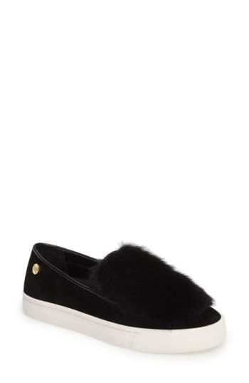 Women's Louise Et Cie Bershner Genuine Rabbit Fur Slip-on Sneaker M - Black