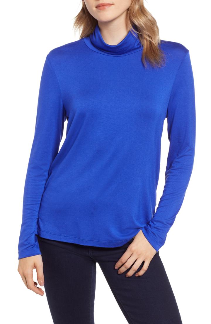 Women's Everleigh Knit Shirttail Turtleneck, Size - Blue