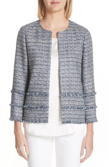 Women's Lafayette 148 New York Aisha Exhibition Tweed Jacket, Size - Blue