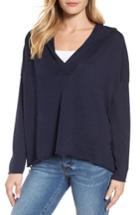 Women's Eileen Fisher Hooded Organic Cotton Box Sweater, Size - Blue