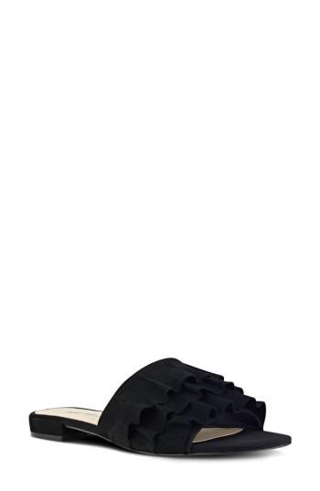 Women's Nine West Ivarene Ruffle Slide Sandal .5 M - Black