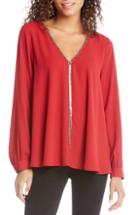 Women's Kas New York Tie Front Cut Floral Sleeve Cotton Blouse