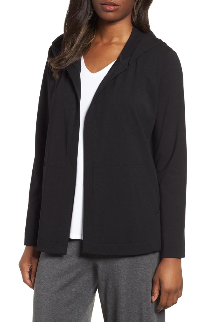 Women's Eileen Fisher Stretch Organic Cotton Hooded Cardigan - Black