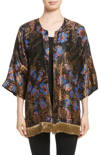Women's Etro Fringe Trim Metallic Jacquard Jacket, Size - Black
