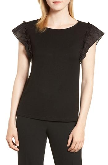 Women's Anne Klein Flutter Sleeve Top, Size - Black