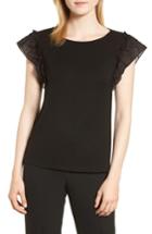 Women's Anne Klein Flutter Sleeve Top, Size - Black